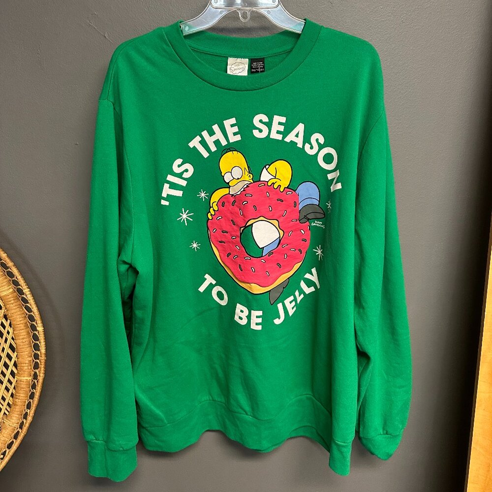 The Simpsons Tis The Season Jelly Donut Green Crewneck Sweatshirt Plus Size‎ 2X